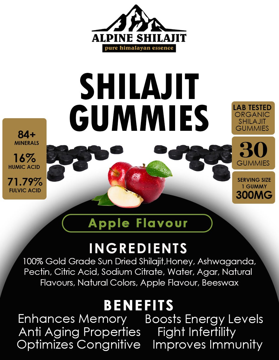 ALPINE GOLD GRADE SUN DRIED SHILAJIT GUMMIES 300MG 60 COUNT