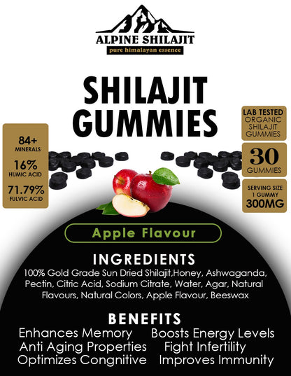ALPINE GOLD GRADE SUN DRIED SHILAJIT GUMMIES 300MG 60 COUNT