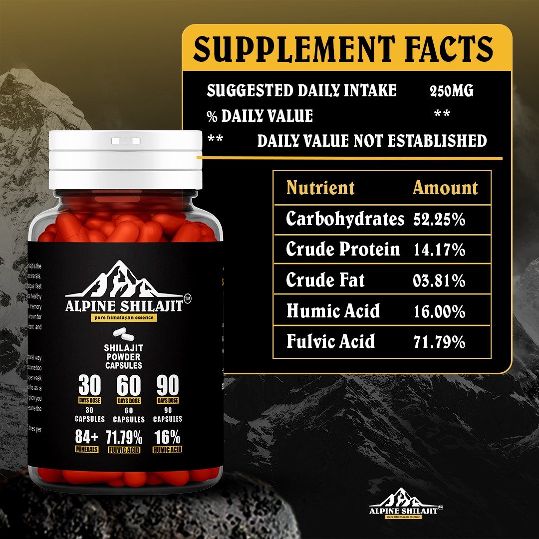 ALPINE GOLD GRADE SUN DRIED SHILAJIT CAPSULE 300MG 60 COUNT