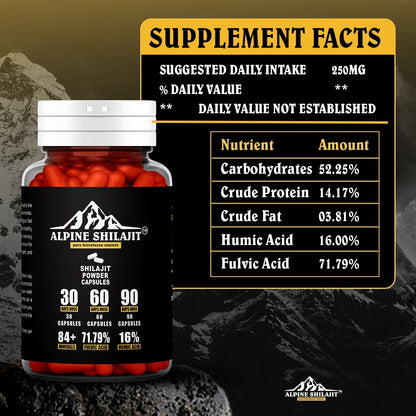 ALPINE GOLD GRADE SUN DRIED SHILAJIT CAPSULE 300MG 60 COUNT
