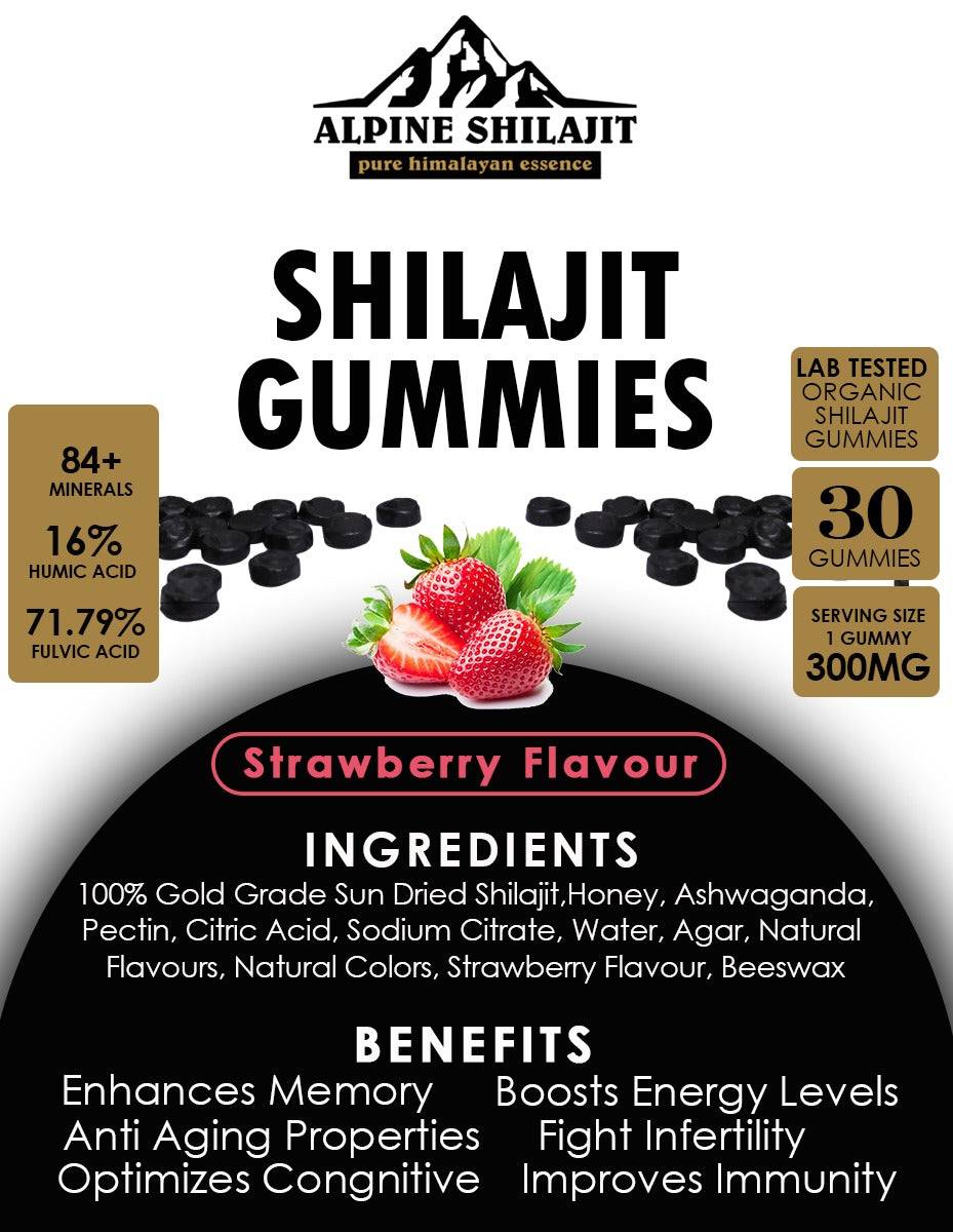 ALPINE GOLD GRADE SUN DRIED SHILAJIT GUMMIES 300MG 60 COUNT