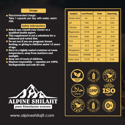 ALPINE GOLD GRADE SUN DRIED SHILAJIT CAPSULE 300MG 60 COUNT